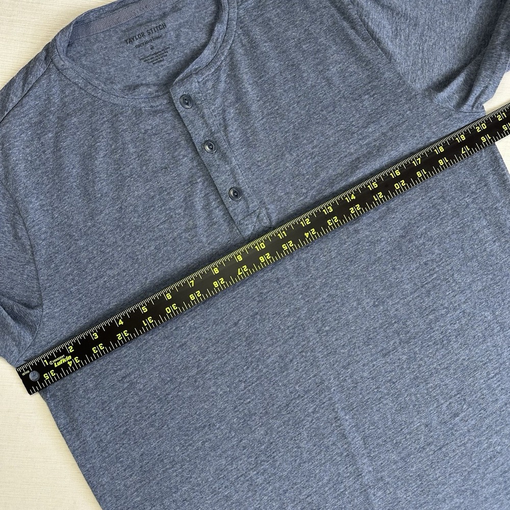 Taylor Stitch Merino Base Henley Men 40 Med Blue Heather Long Sleeve Wool Shirt - Picture 6 of 9